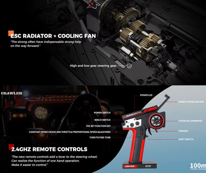 WL Toys Ford Bronco escala 1/10 4x4 crawler Rojo con wincha funcional