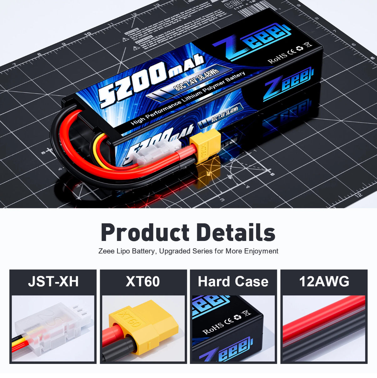 Batería Lipo 2S de 7.4V y 5200mha conector XT60