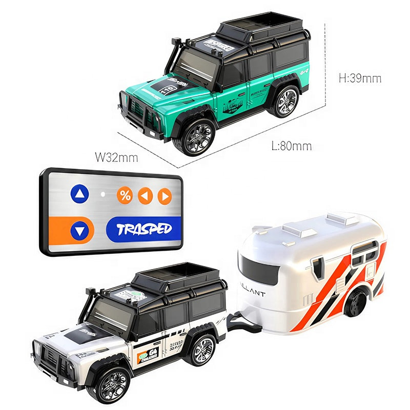 TRASPED Micro Land Rover de aluminio escala 1/64 RC con Remolque White