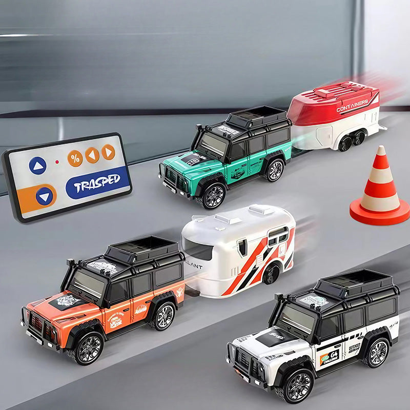 TRASPED Micro Land Rover de aluminio escala 1/64 RC con Remolque White