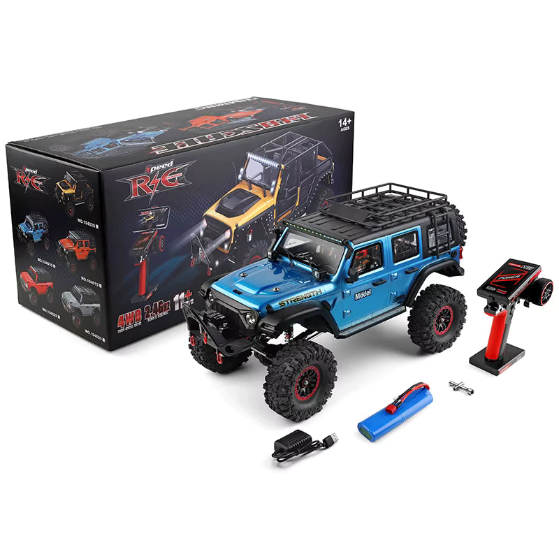 WL Toys Jeep Rubicon escala 1/10 4x4 crawler Azul con wincha funcional