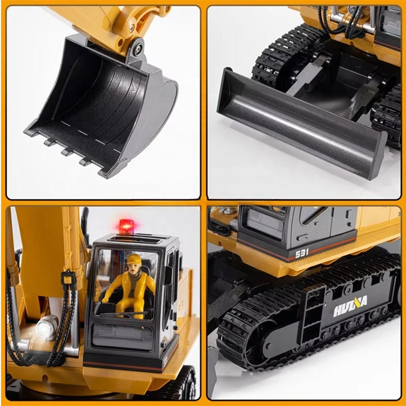 Huina Excavadora RC escala 1/16 11 Canales con Luz y Sonido