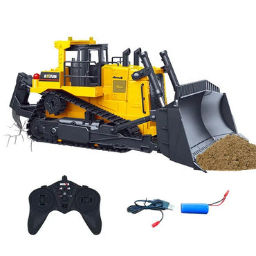 Huina Excavadora Bulldozer Eléctrica con cucharón de Aleación de Metal escala 1/16